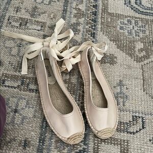 Soludos Cream Espadrille Flats with Ankle-Wrap Ties
